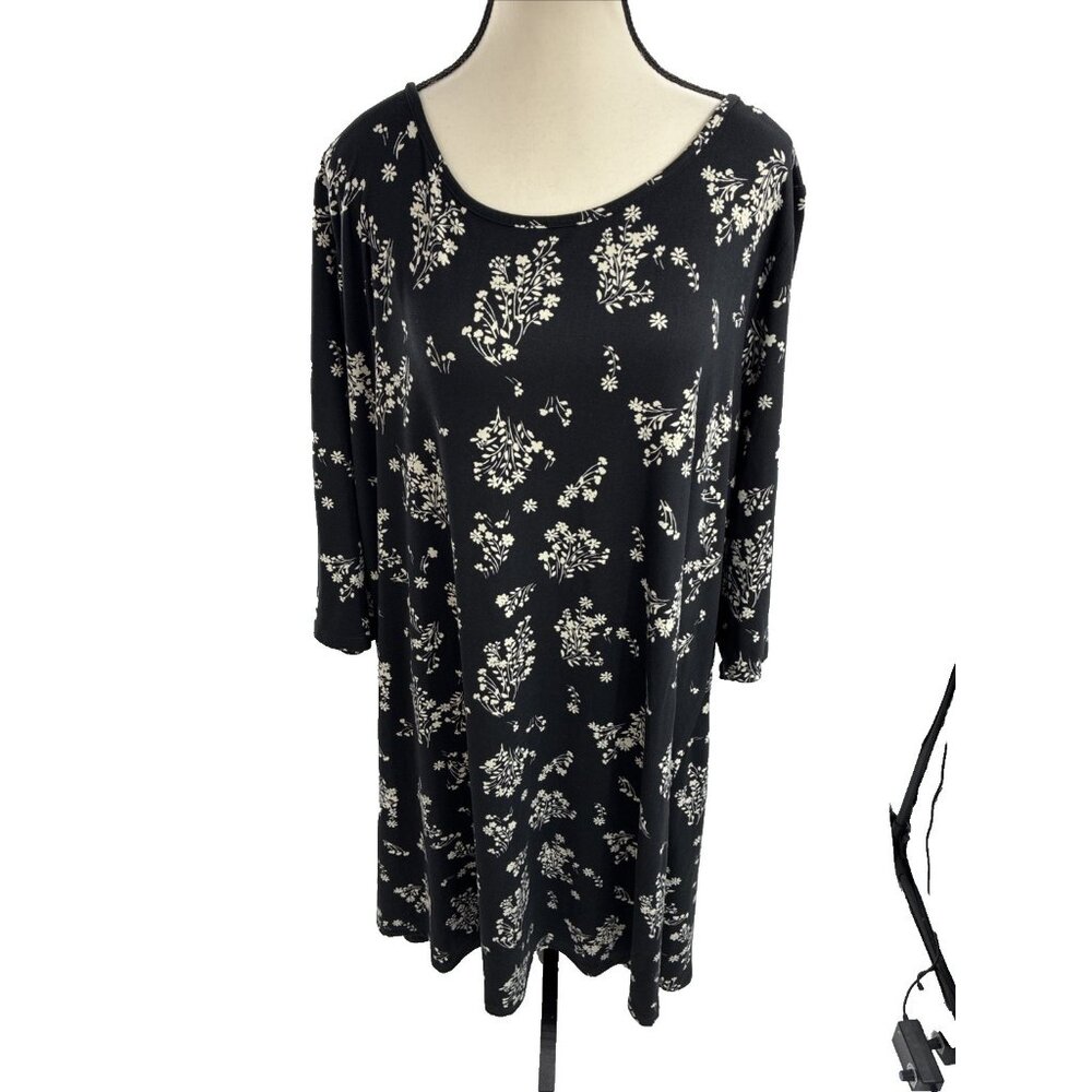 Nine Britton Womens 2XL Black Floral Dress 3/4 Sleeve Stretch Casual